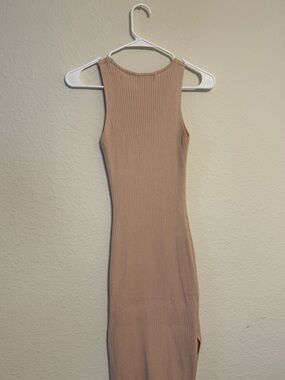 Sleeveless Ribbed Tank Dress - Neutral Beige